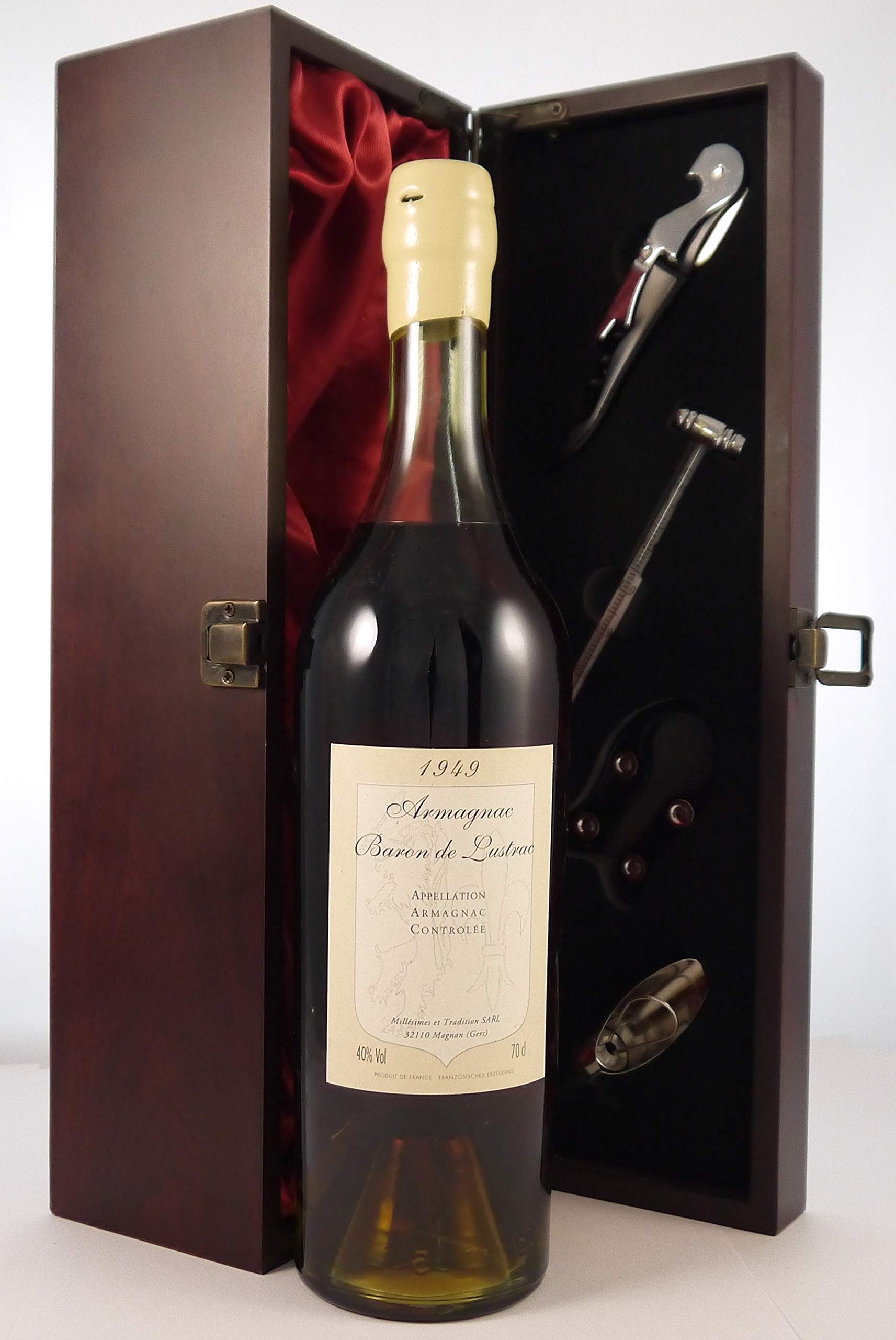 Baron de Lustrac Bas Vintage Armagnac 1949 (70cl) in a silk lined